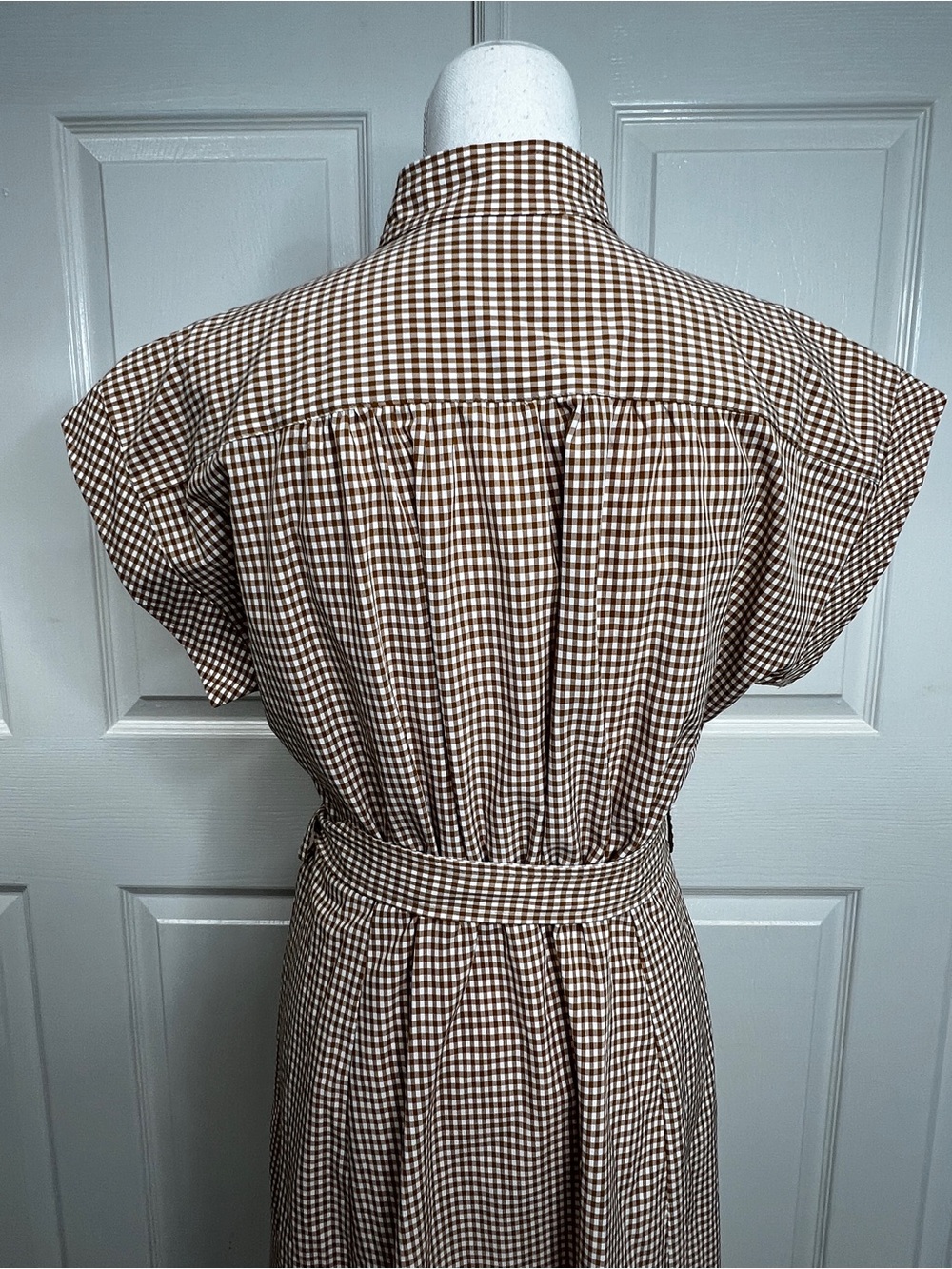 Calvin Klein Gingham Check Belted Shirtdress Size 4 Brown White - Picture 7 of 11